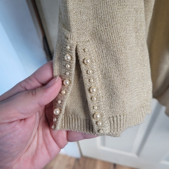 New with tags susan graver style Womens 1X sweater Cardigan gold glittered pearl - Picture 3 of 8